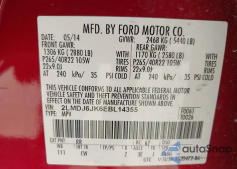 2014 Lincoln Mkx из США, поврежденный, VIN 2LMDJ6JK6EBL14355